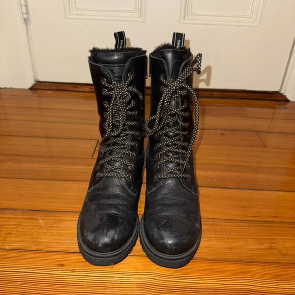Panama Jack Black Leather Fur-Lined Combat Boots – Rugged Winter-Ready Style - Picture 1 of 7